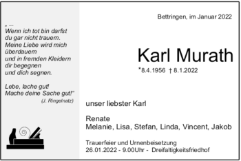 Todesanzeige von Karl Murath von Trauer.de