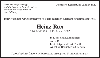 Todesanzeige von Heinz Rux von Trauer.de