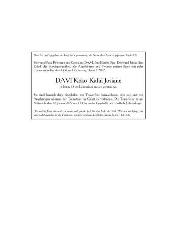Todesanzeige von Davi Koko Kafui Josiane von trauer.de