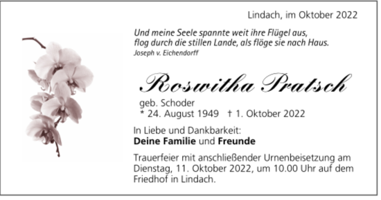 Todesanzeige von Roswitha Pratsch von Trauer.de
