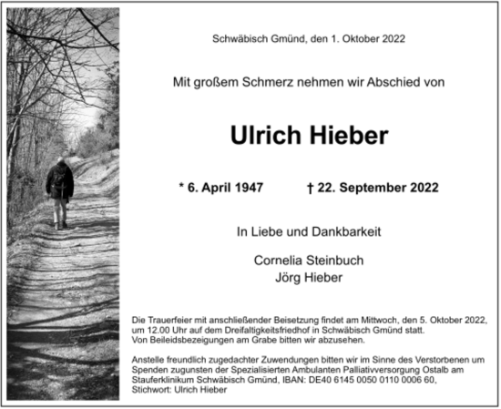 Todesanzeige von Ulrich Hieber von trauer.de