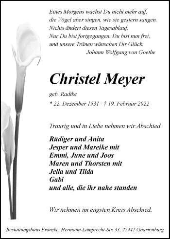 Todesanzeige von Christel Meyer von Trauer.de