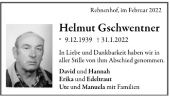 Todesanzeige von Helmut Gschwentner von Trauer.de