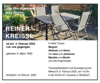 Todesanzeige von Reiner Kreissl von trauer.de