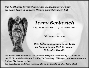 Todesanzeige von Terry Berberich von Trauer.de