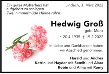 Todesanzeige von Hedwig Groß von Trauer.de