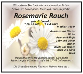 Todesanzeige von Rosemarie Rauch von trauer.de