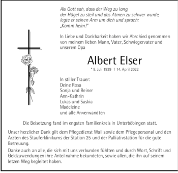 Todesanzeige von Albert Elser von trauer.de