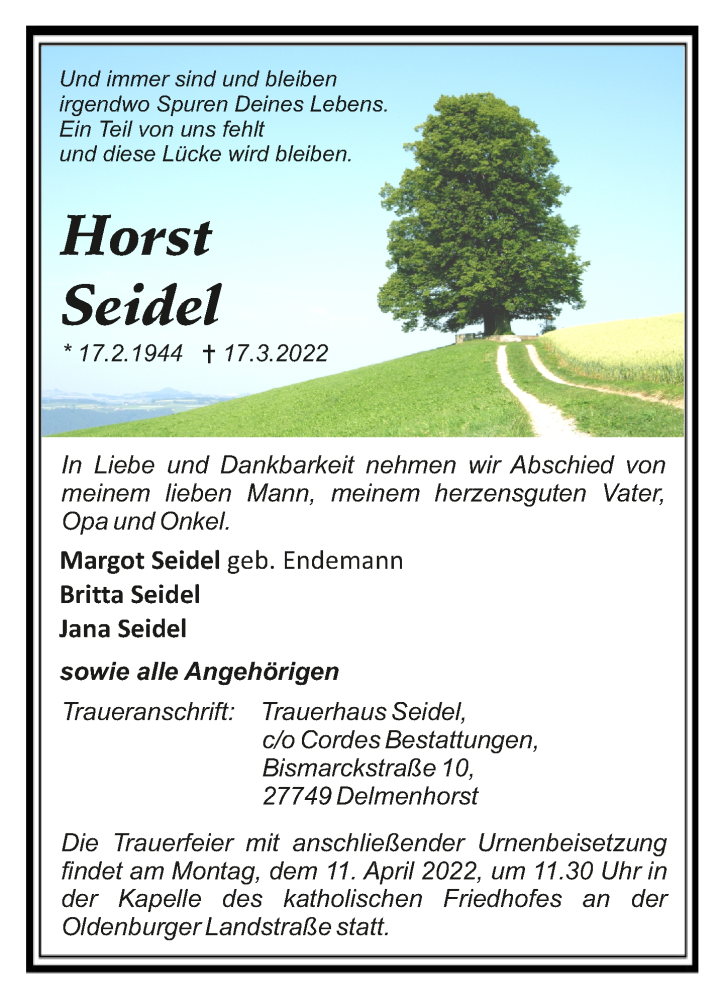  Traueranzeige für Horst Seidel vom 06.03.2022 aus trauer.de