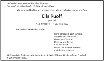 Todesanzeige von Ella Ruoff von trauer.de