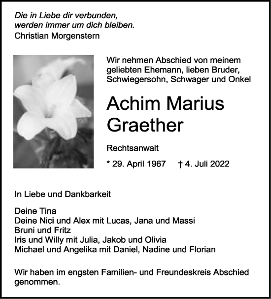 Todesanzeige von Achim Marius Graether von trauer.de