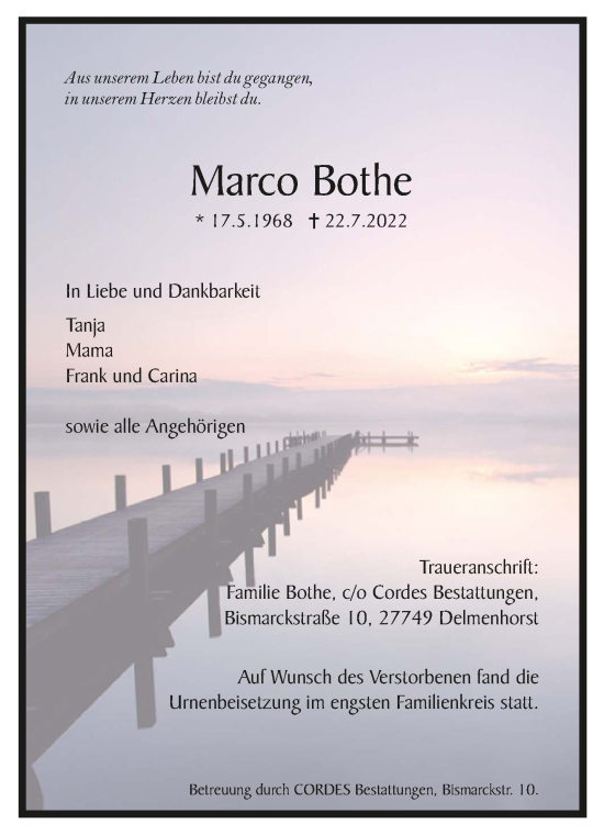 Todesanzeige von Marco Bothe von trauer.de