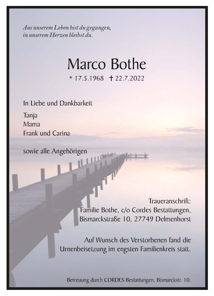  Traueranzeige für Marco Bothe vom 20.08.2022 aus trauer.de