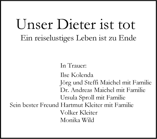 Todesanzeige von Dieter Maichel von trauer.de