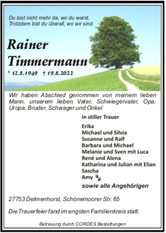 Todesanzeige von Rainer Timmermann von trauer.de