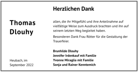 Todesanzeige von Thomas Dlouhy von trauer.de