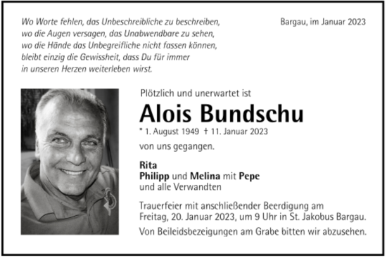 Todesanzeige von Alois Bundschu von trauer.de