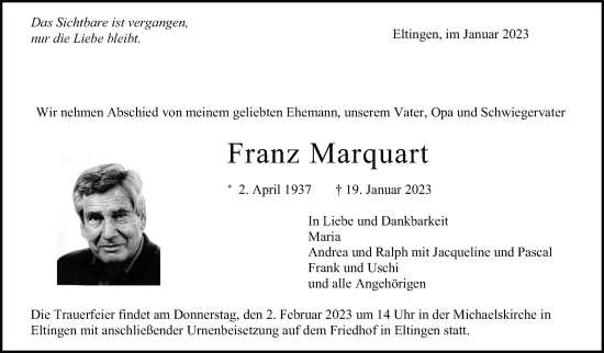 Todesanzeige von Franz Marquart von Trauer.de