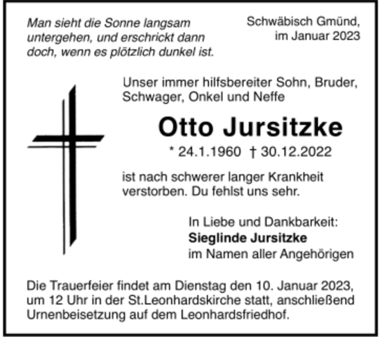 Todesanzeige von Otto Jursitzke von trauer.de