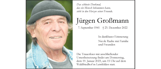 Todesanzeige von Jürgen Großmann von trauer.de