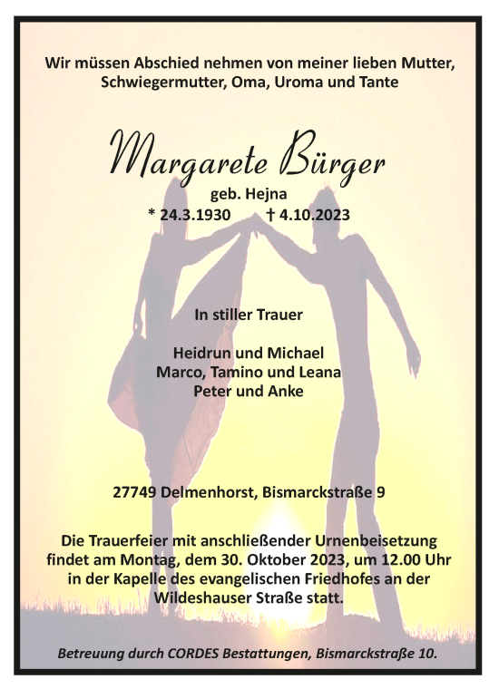 Todesanzeige von Margarete Bürger von trauer.de