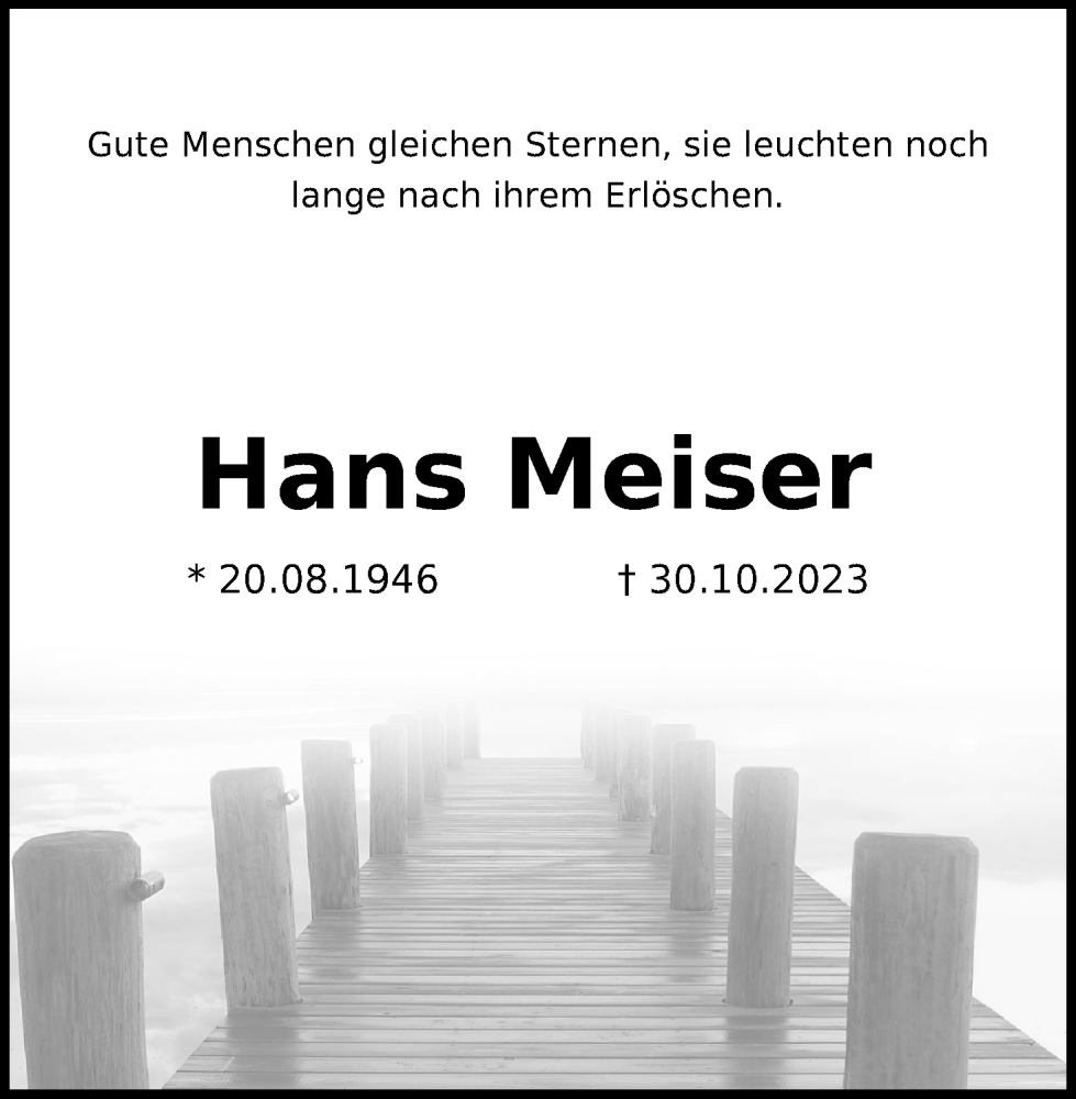  Traueranzeige für Hans Meiser vom 06.11.2023 aus Trauer.de