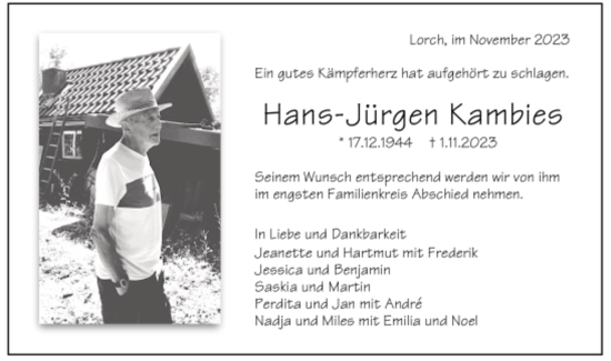Todesanzeige von Hans-Jürgen Kambies von trauer.de