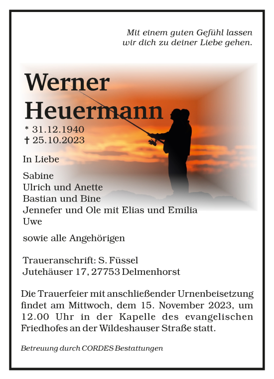 Todesanzeige von Werner Heuermann von Trauer.de