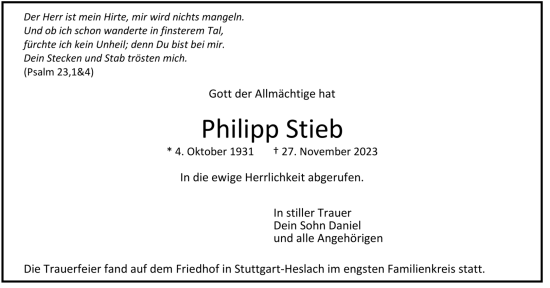 Todesanzeige von Philipp Stieb von trauer.de