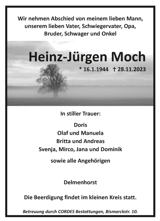 Todesanzeige von Heinz-Jürgen Moch von Trauer.de