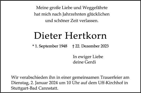 Todesanzeige von Dieter Hertkorn von trauer.de