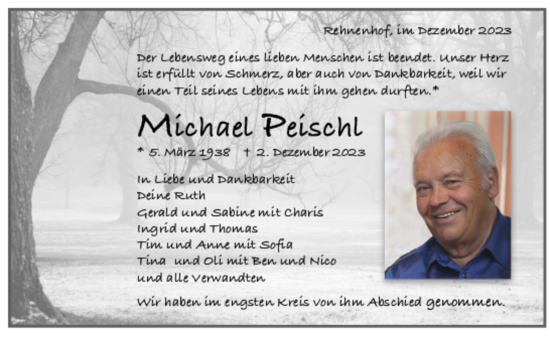 Todesanzeige von Michael Peischl von Trauer.de