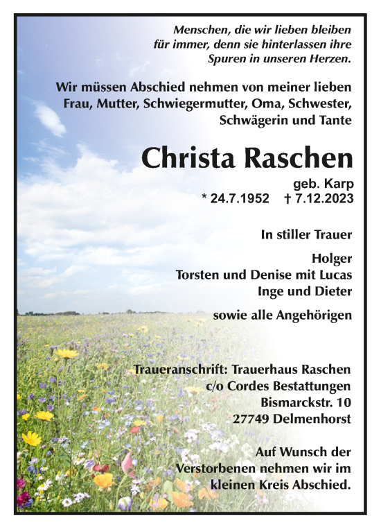 Todesanzeige von Christa Raschen von trauer.de