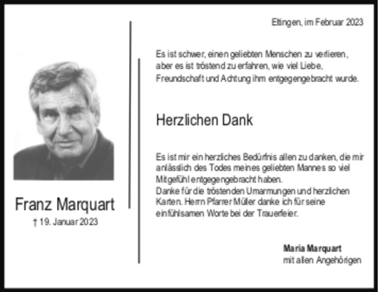 Todesanzeige von Franz Marquart von trauer.de