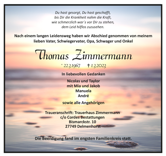 Todesanzeige von Thomas Zimmermann von trauer.de