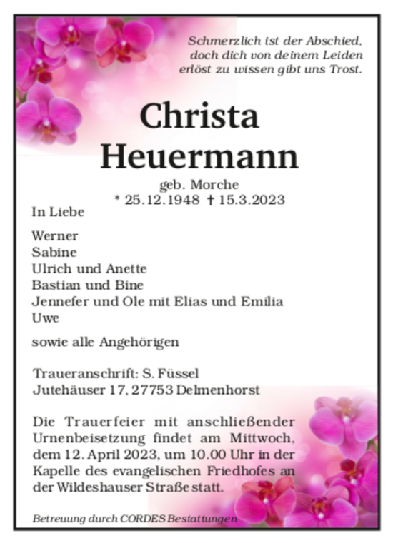 Todesanzeige von Christa Heuermann von trauer.de