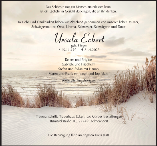 Todesanzeige von Ursula Eckert von Trauer.de