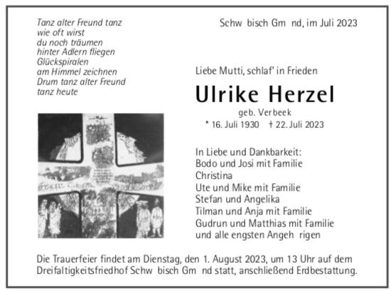 Todesanzeige von Ulrike Herzel von trauer.de