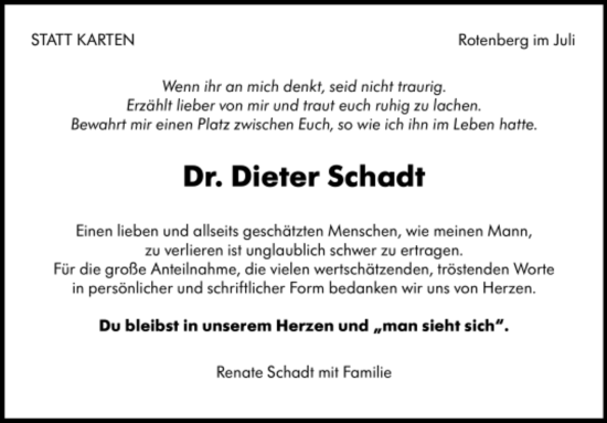 Todesanzeige von Dieter Schadt von trauer.de