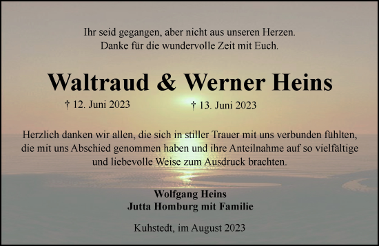 Todesanzeige von Waltraud und Werner Heinz von trauer.de