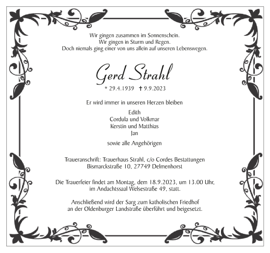 Todesanzeige von Gerd Strahl von trauer.de