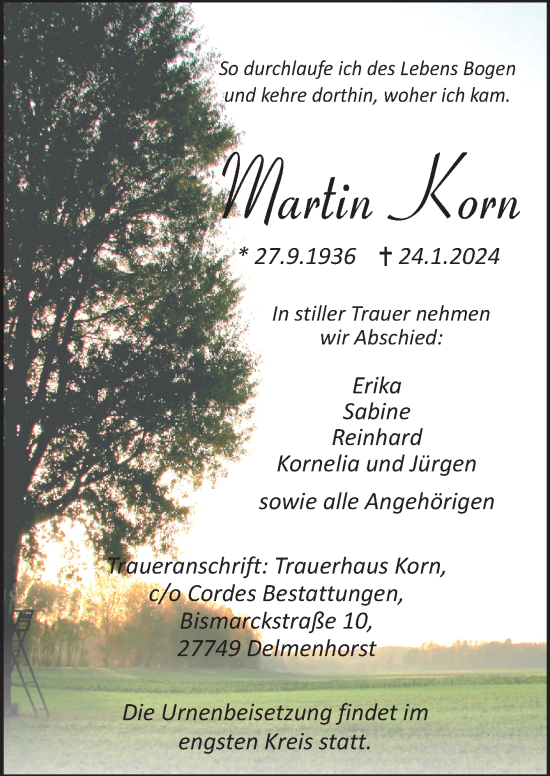 Todesanzeige von Martin Korn von Trauer.de