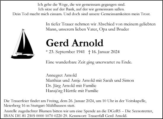 Todesanzeige von Gerd Arnold von trauer.de