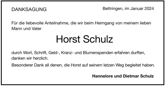 Todesanzeige von Horst Schulz von trauer.de