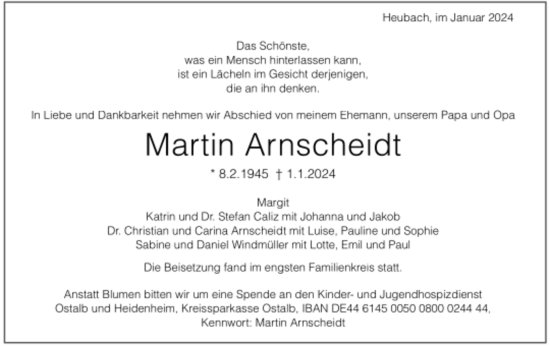 Todesanzeige von Martin Arnscheidt von trauer.de