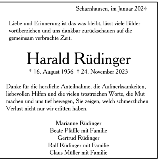 Todesanzeige von Harald Rüdinger von trauer.de
