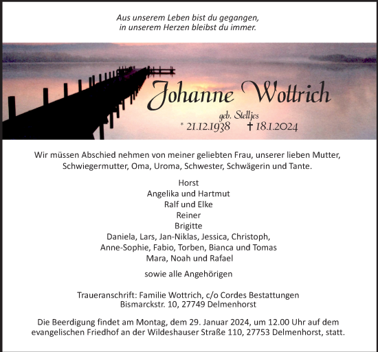 Todesanzeige von Johanne Wottrich von trauer.de