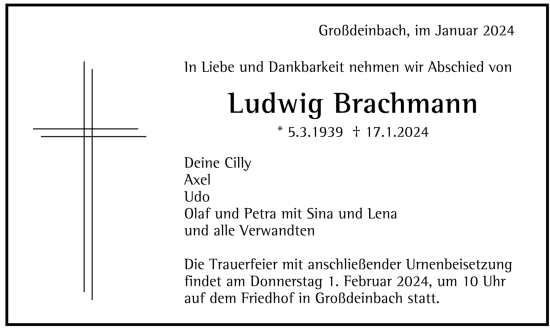 Todesanzeige von Ludwig Brachmann von trauer.de