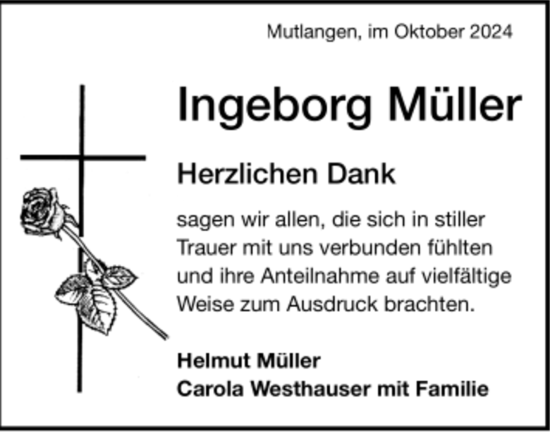 Todesanzeige von Ingeborg Müller von trauer.de