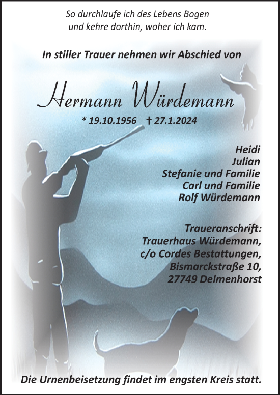 Todesanzeige von Hermann Würdemann von Trauer.de